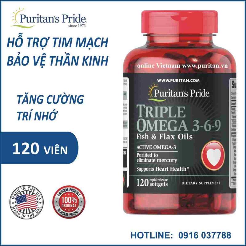 Viên uống tăng cường hệ miễn dịch, ngừa bệnh tim mạch đẹp da Puritan's Pride Triple Omega 3-6-9 1