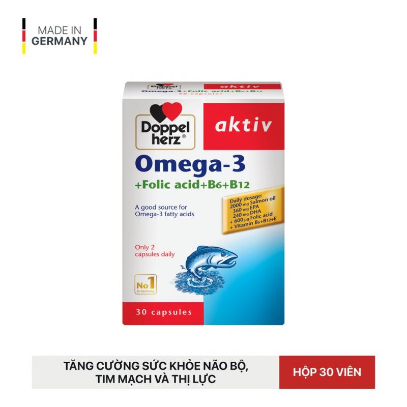 Viên uống tăng cường thị lực, tim mạch và não bộ Doppelherz Omega 3 + Folic acid + B6 + B12