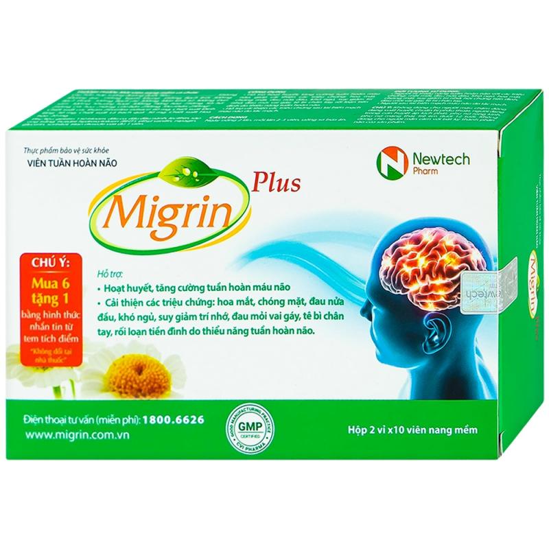 Viên uống tăng cường tuần hoàn não Migrin Plus Newtech Pharm 20 Viên