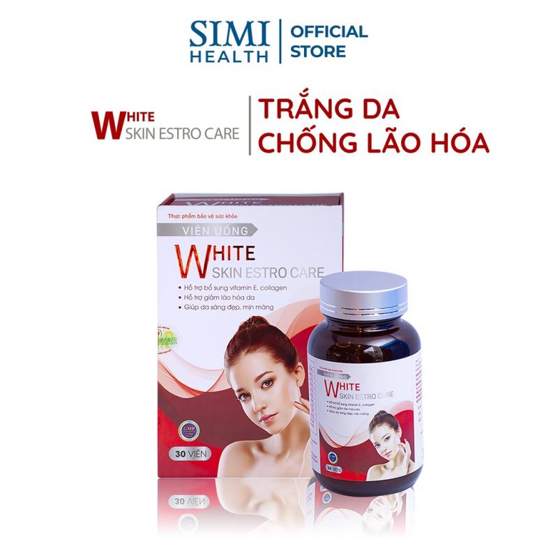 Viên uống trắng da VAK White Skin Estro Care sáng hồng tự nhiên chống lão hóa cấp ẩm collagen vitamin E hộp 30 viên