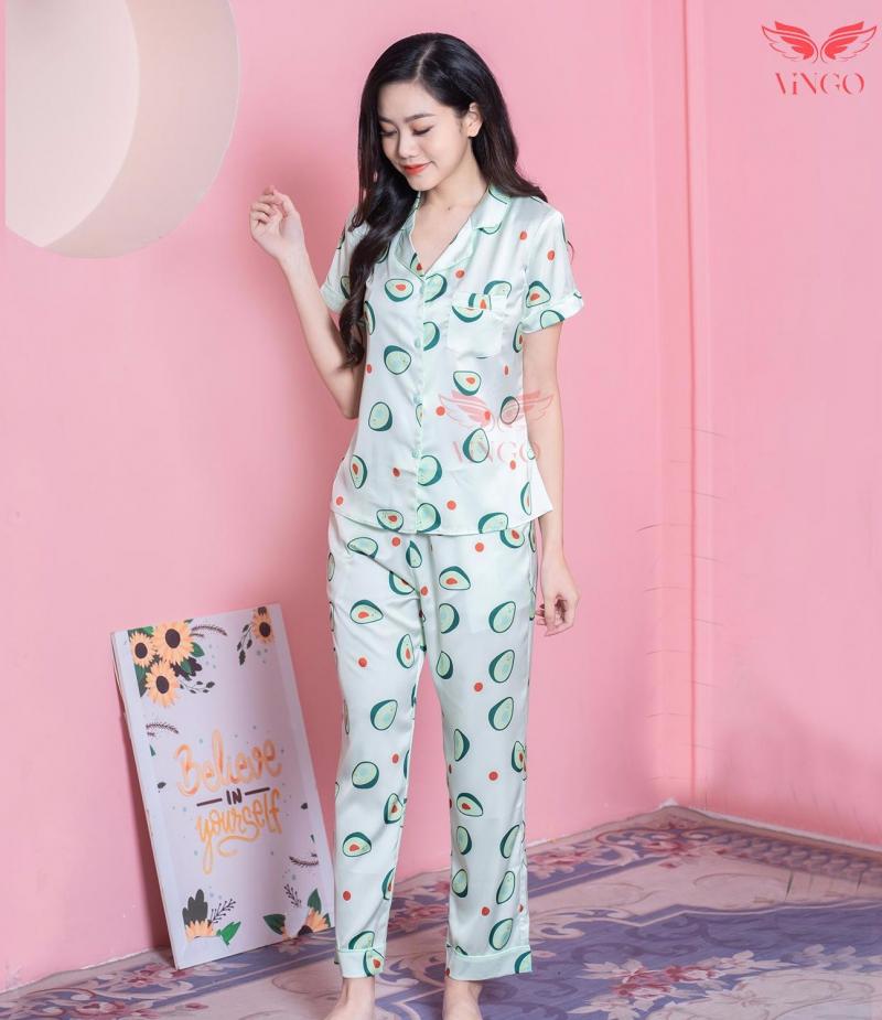 Đồ bộ nữ Pijama mặc nhà Vingo với sợi vải thoáng khí, thấm mồ hôi