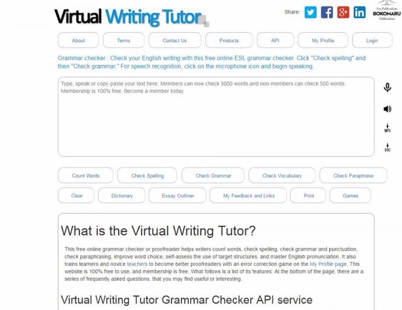 Virtual Writing Tutor là một trình kiểm tra ngữ pháp miễn phí