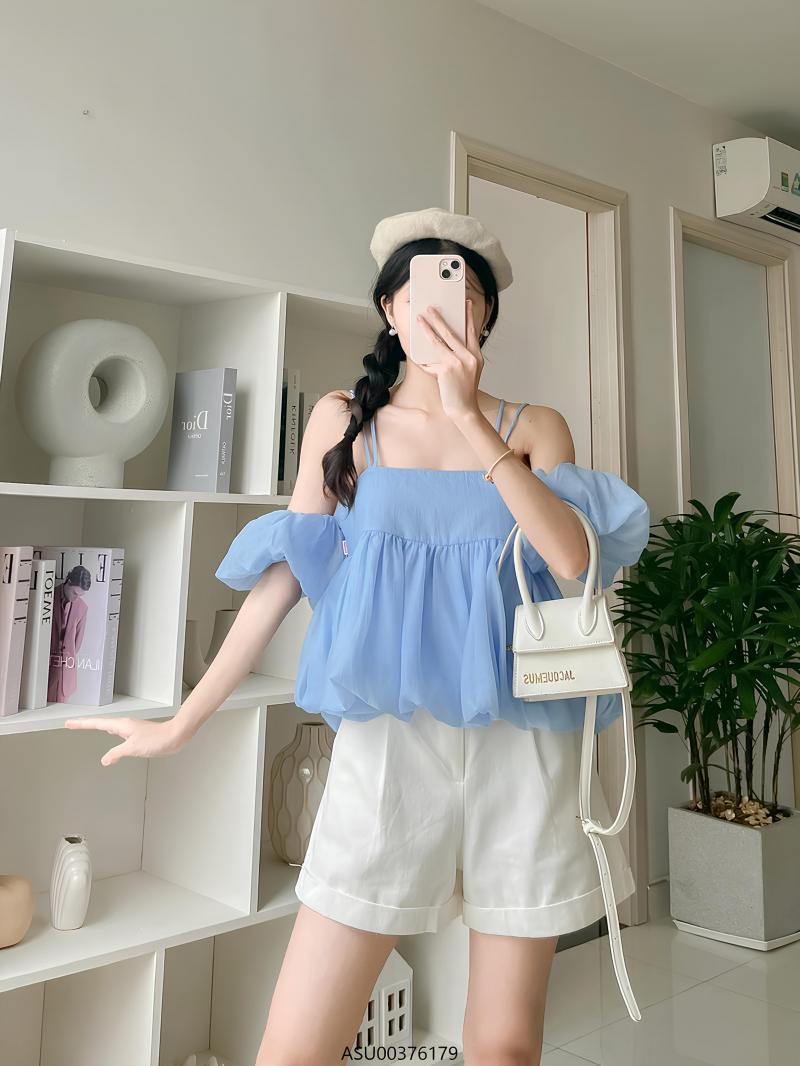 Áo 2 dây trễ vai babydoll vạt bí