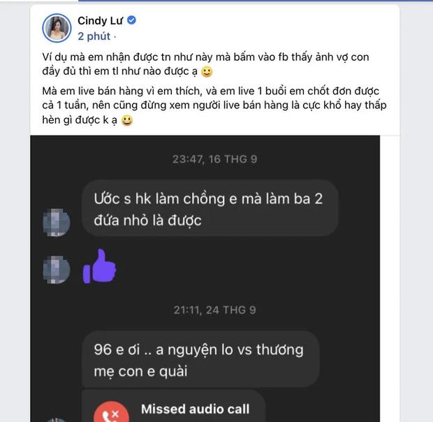 Cindy Lư bức xúc đăng bài lên trang cá nhân (Ảnh chụp màn hình)