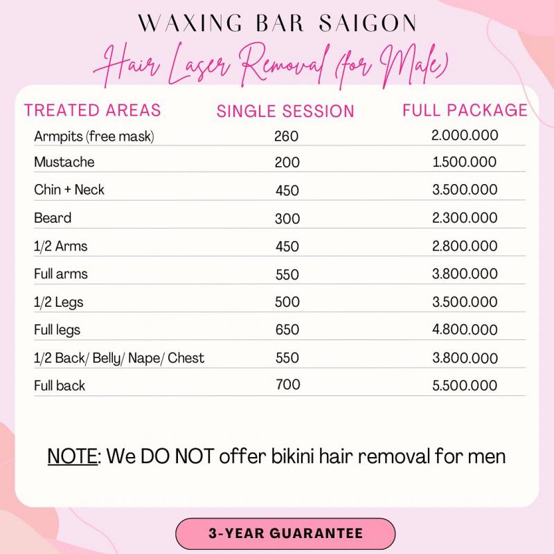 Bảng giá waxing tại Waxing Bar Saigon