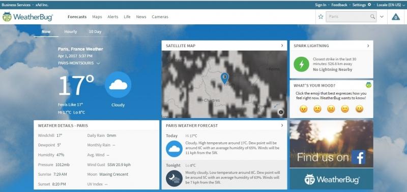 Giao diện của trang web thời tiết WeatherBug