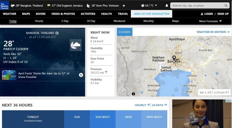 Giao diện của trang web thời tiết Weather.com