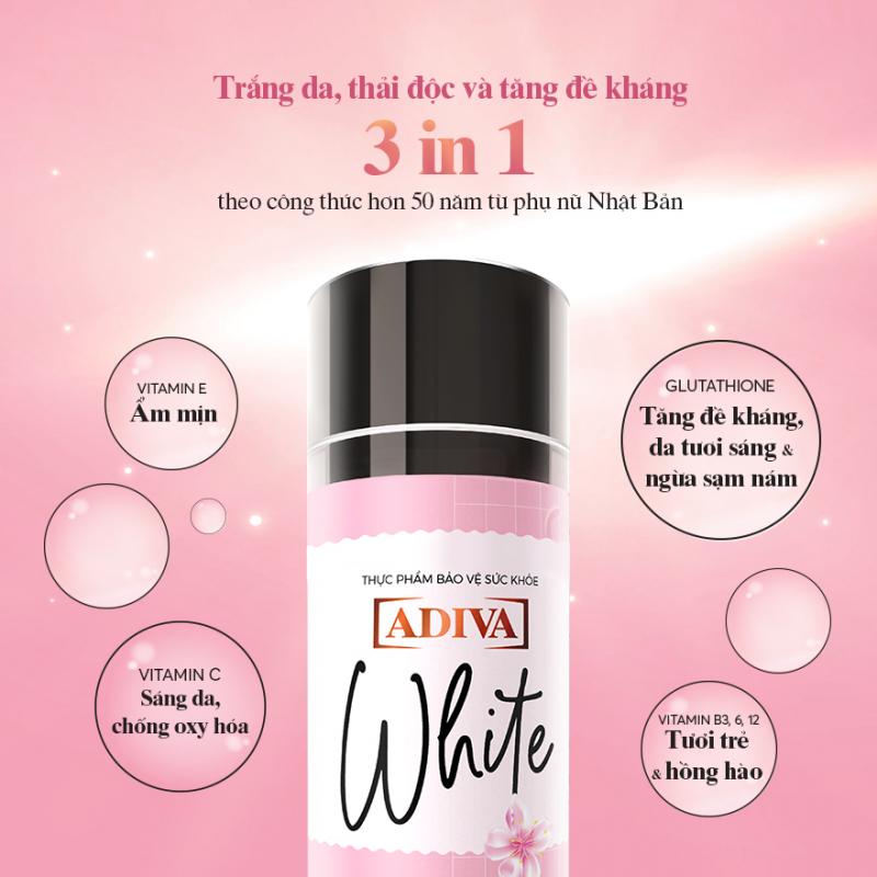 White Adiva viên nang (60 viên/hộp) - Viên uống làm sáng da và chống nắng toàn thân