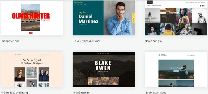 Một số template mà WIX cung cấp