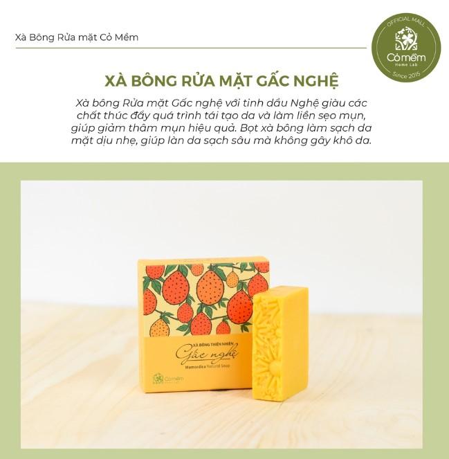 Xà bông rửa mặt thiên nhiên gấc nghệ giảm thâm mụn làm sáng da Cỏ Mềm 60gr