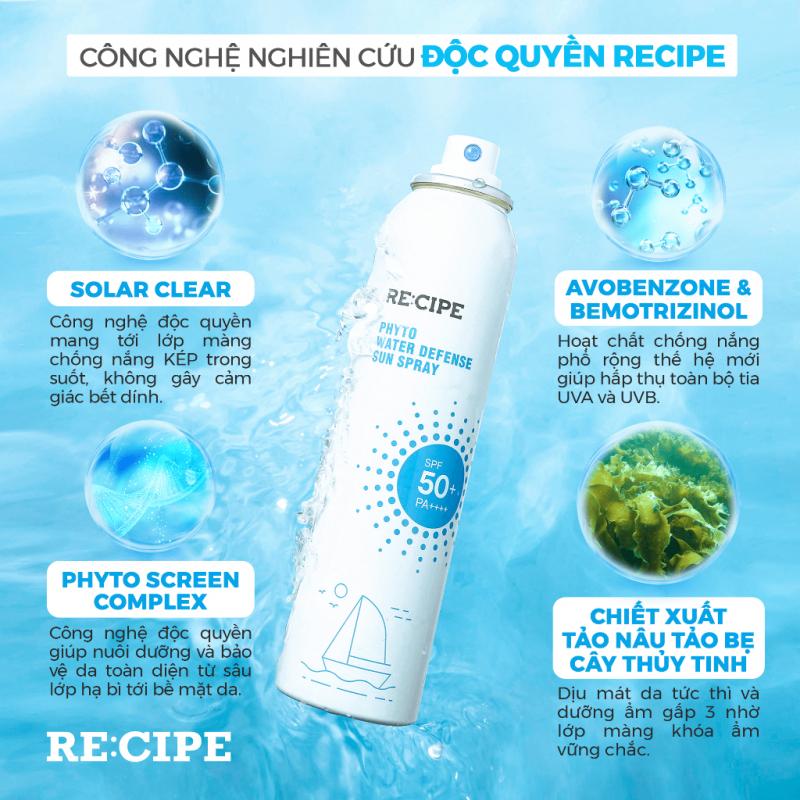 Xịt chống nắng RECIPE SPF50+ PA++++ Recipe Phyto Water Defense Sun Spray