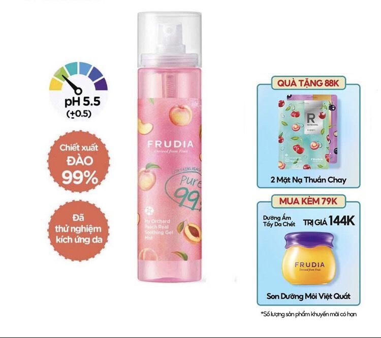 Xịt khoáng cấp ẩm chiết xuất từ trái đào Frudia My Orchard Peach Real Soothing Gel Mist