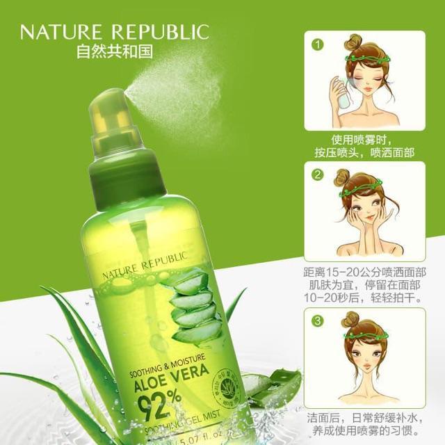 Xịt khoáng Nature Republic Soothing & Moisture Aloe Vera 92% Soothing Gel Mist