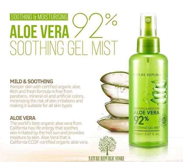 Xịt khoáng Nature Republic Soothing & Moisture Aloe Vera 92% Soothing Gel Mist