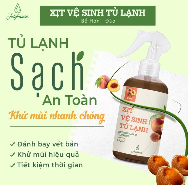 Xịt khử mùi vệ sinh tủ lạnh Julyhouse chiết xuất bồ hòn hương đào