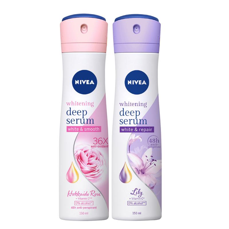 Xịt ngăn mùi Nivea serum trắng mịn hương hoa hồng Hokkaido