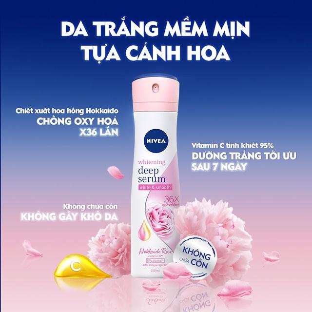 Xịt ngăn mùi Nivea serum trắng mịn hương hoa hồng Hokkaido