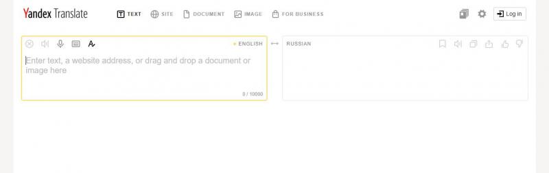 Website của Yandex Translate
